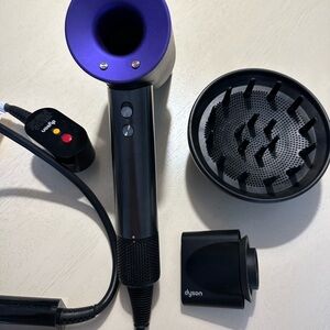 Dyson Hair Dryer in Black and Purple with Attachments